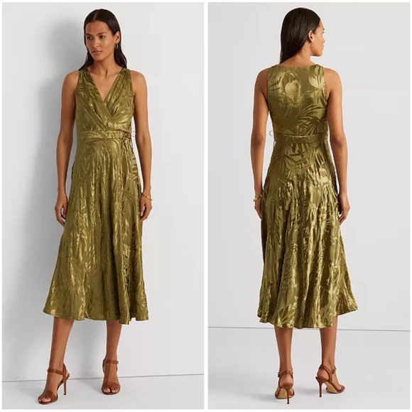 Lauren Ralph Lauren Palm Leaf Jacquard Sleeveless Midi Dress | Size 0 - Picture 6 of 15